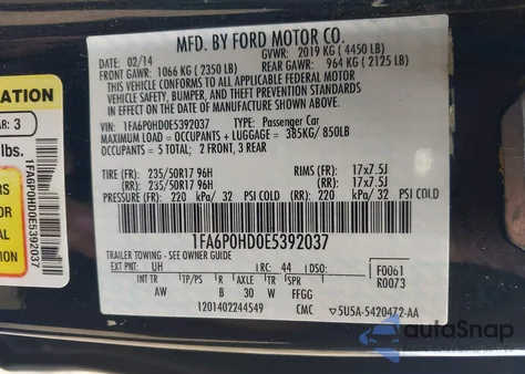 2014 Ford Fusion Se z USA, uszkodzony, nr VIN 1FA6P0HD0E5392037